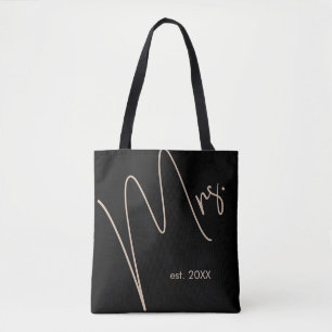Modern Minimalist Bride Black + Beige Script Tote Bag