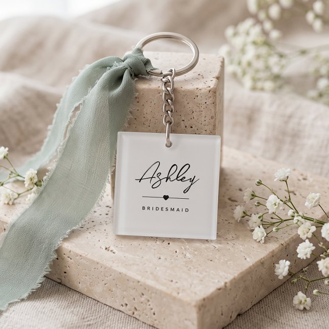 Modern Minimalist Bridesmaid Custom Name  Keychain (personalized modern chic minimal bridesmaid keychain)