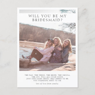 Modern Minimalist Bridesmaid Poem & Photo Announcement Postcard
