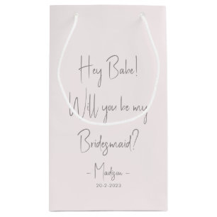 Modern Minimalist Bridesmaid Proposal Script Blush Small Gift Bag