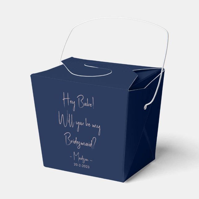 Modern Minimalist Bridesmaid Proposal Script Navy  Favor Box (Front Side)