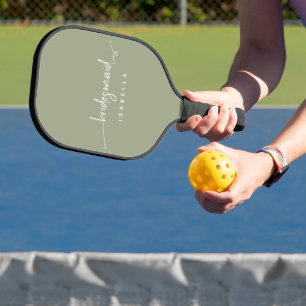 Modern Minimalist Bridesmaid Script Sage Green Pickleball Paddle