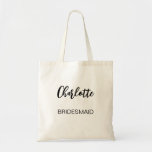 Modern Minimalist Bridesmaid Tote Bag<br><div class="desc">The text on the front of this simple modern minimalist tote bag is easy to personalize as desired,  using the online personalization template before ordering. A lovely idea for a bachelorette/wedding bridesmaid favour.</div>