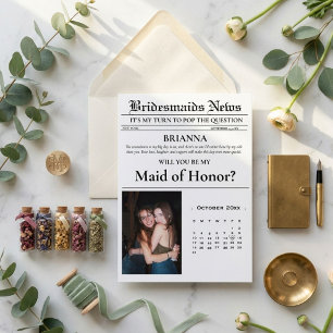 Modern Minimalist Bridesmais proposal newspaper Invitation