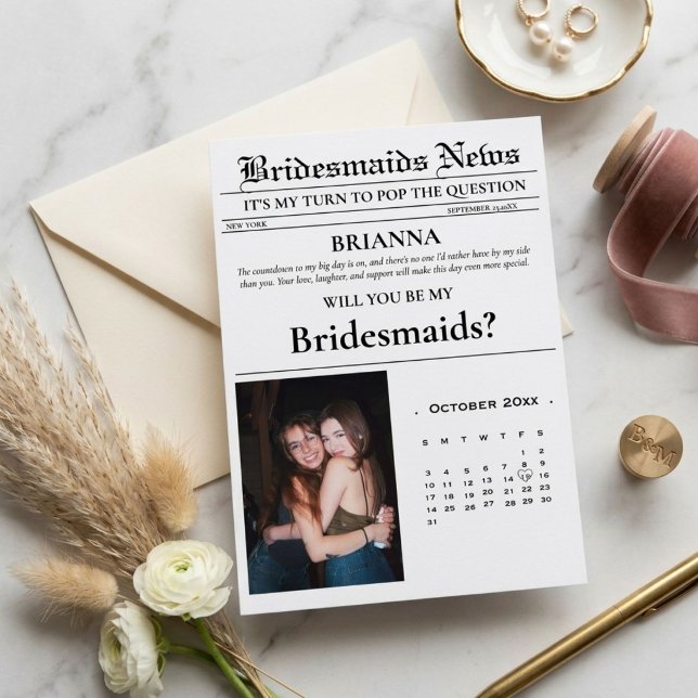 Modern Minimalist Bridesmais proposal newspaper Invitation (Creator Uploaded)