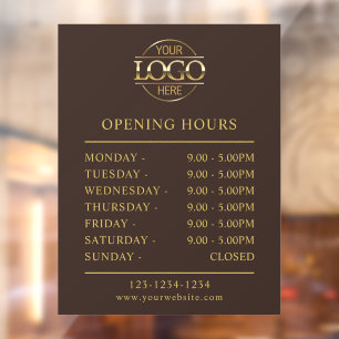 Modern Minimalist Brown   Business Opening Hours Window Cling