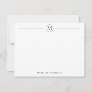 Modern Minimalist Brown Monogram Line Circle Card