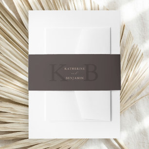 Modern Minimalist Brown Monogram Wedding Invitation Belly Band