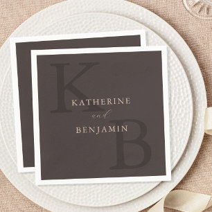 Modern Minimalist Brown Monogram Wedding Napkin