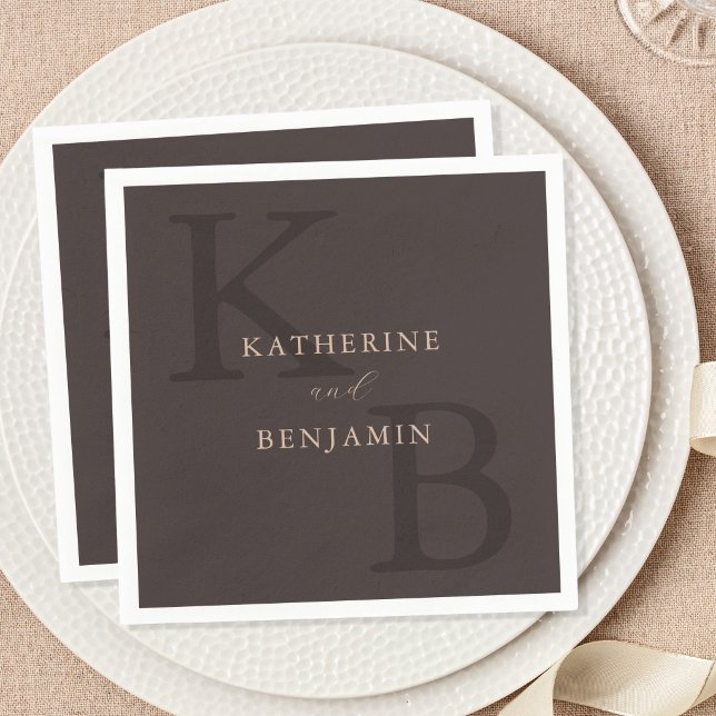 Modern Minimalist Brown Monogram Wedding Napkin (Creator Uploaded)