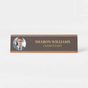 Modern Minimalist Brown Professional Custom Photo Desk Name Plate