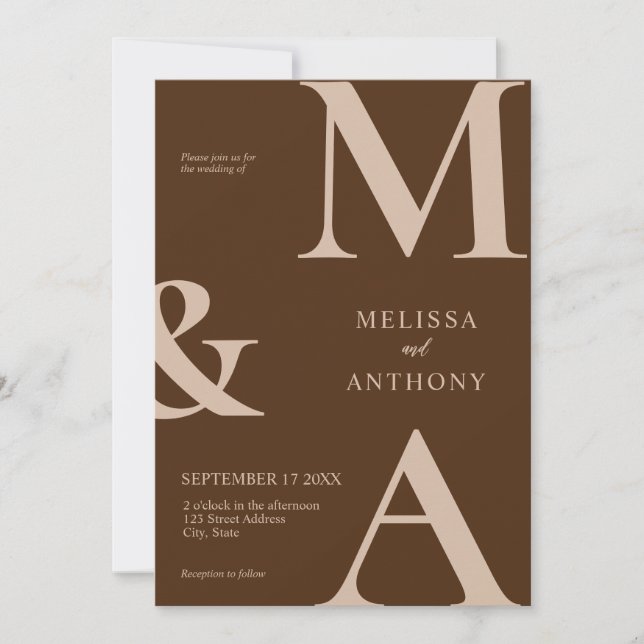 Modern Minimalist Brown Wedding Invitation (Front)