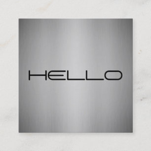 Modern minimalist brushed metal Hello professional Square Business Card