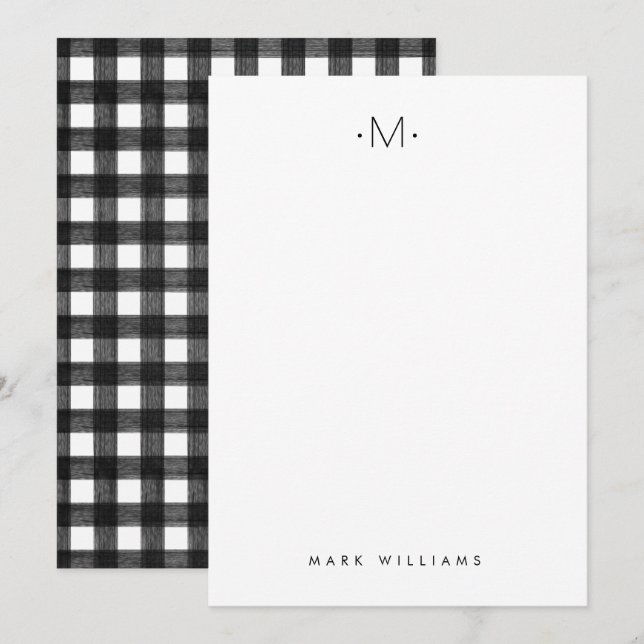 Modern Minimalist Buffalo Plaid Monogram & Name Card (Front/Back)
