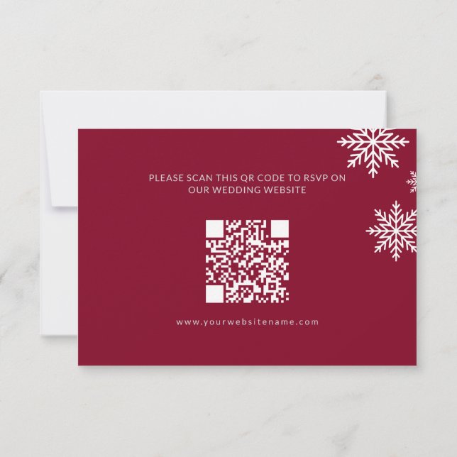 Modern Minimalist Bugundy Winter Wedding QR Code RSVP Card (Back)