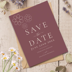 Modern Minimalist Burgundy Daisy Wedding Invitation Postcard