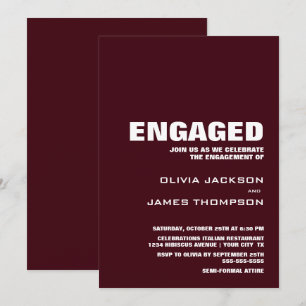 Modern Minimalist Burgundy Engagement Party Invitation