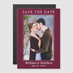 Modern Minimalist Burgundy Magnetic Save the Date