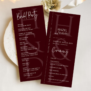 Modern Minimalist Burgundy Monogram Wedding Program