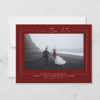 Modern Minimalist Burgundy Red Save the Date Photo