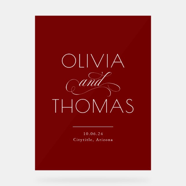 Modern Minimalist Burgundy Red Wedding Welcome (Recto)