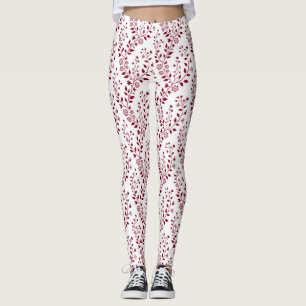 Modern Minimalist Burgundy Red White Floral  Leggings
