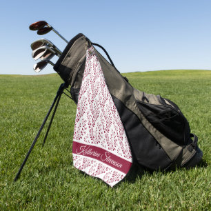 Modern Minimalist Burgundy Red White Floral Sports Golf Towel