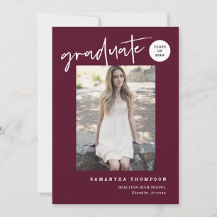 Modern Minimalist Burgundy School Grad Party Photo Invitation