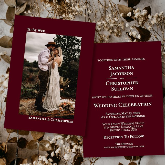 Modern Minimalist Burgundy Vertical Photo Wedding Invitation (Creator Uploaded)