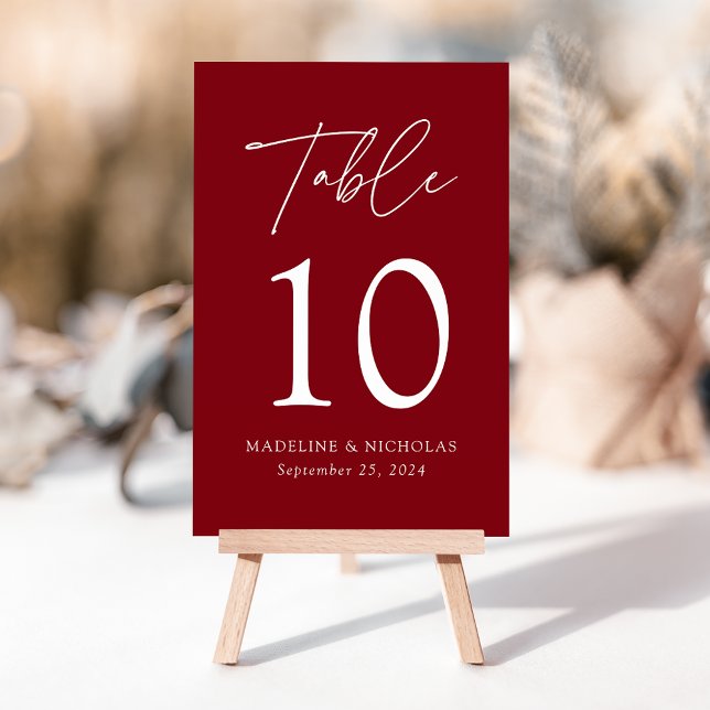 Modern Minimalist Burgundy Wedding Table Number (Creator Uploaded)