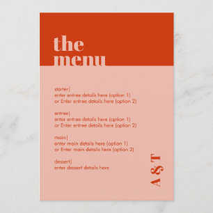Modern Minimalist Burnt Orange & Pink Wedding Menu