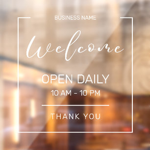 Modern, Minimalist Business Hours Store Café Open Window Cling
