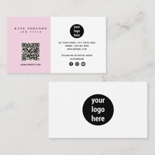 Modern Minimalist Business Logo QR Code Pink Business Card
