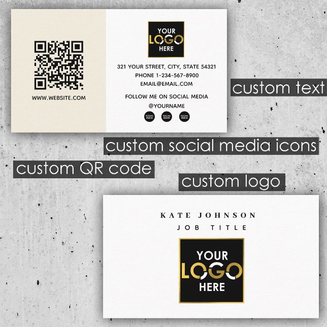 Modern Minimalist Business Your Logo Here QR Code Business Card (Modern Minimalist Business Your Logo Here QR Code)