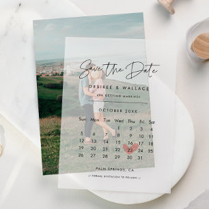 Modern Minimalist Calendar Vellum Save the Date Invitations