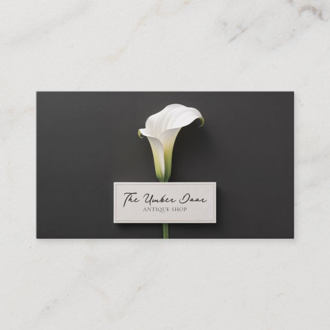 Modern Minimalist Calla Lily Black Business Card (Front)