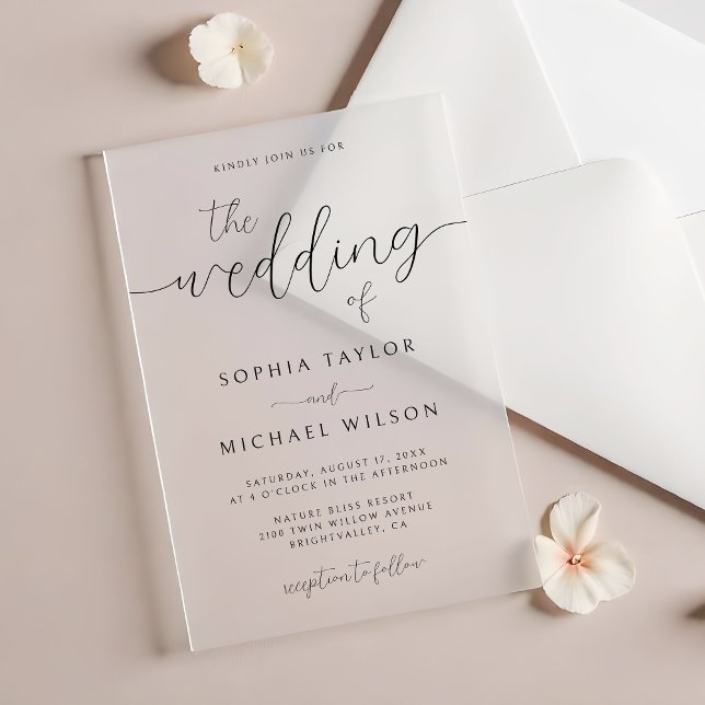 Modern Minimalist Calligraphy Black Wedding Acrylic Invitations (Creator Uploaded)