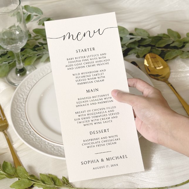 Modern Minimalist Calligraphy Black White Wedding Menu (Creator Uploaded)