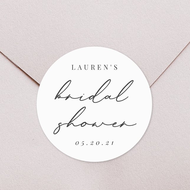 Modern Minimalist Calligraphy Bridal Shower Classic Round Sticker (Creator Uploaded)