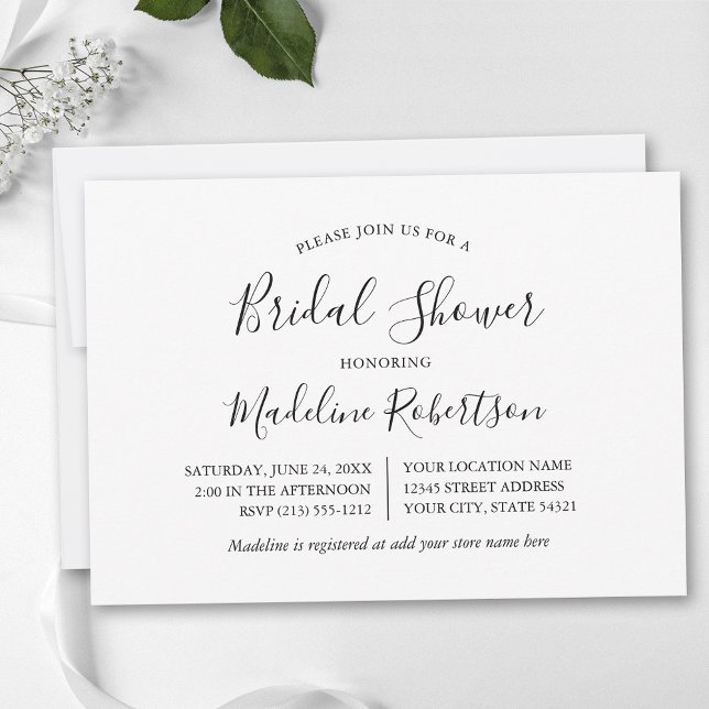 Modern Minimalist Calligraphy Bridal Shower Invitation (Customize to change text size, style or color.)