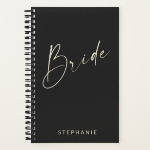 Modern Minimalist Calligraphy Bride Black White Notebook