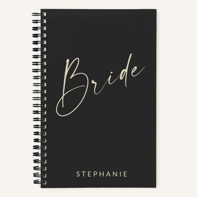 Modern Minimalist Calligraphy Bride Black White Notebook (Front)
