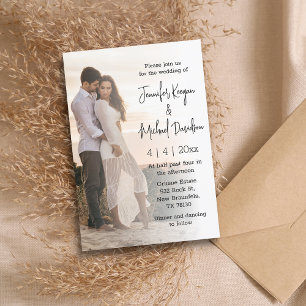 modern minimalist calligraphy chic photo wedding  invitation