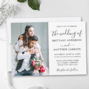 Modern Minimalist Calligraphy Couple Photo Wedding Invitation
