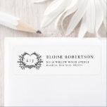 Modern Minimalist Calligraphy Crest monogram Chic<br><div class="desc">This elegant return address label features refined calligraphy and classic typography in a clean, minimalist layout. The delicate botanical crest monogram adds a timeless and romantic touch while maintaining a chic and sophisticated style. Perfect for wedding invitations, RSVP envelopes, and save the date mailings, this stylish black and white label...</div>