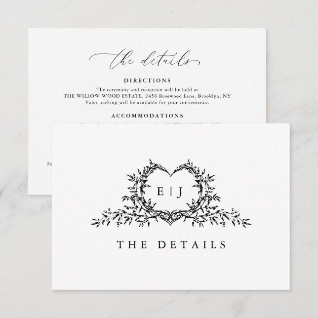Modern Minimalist Calligraphy Crest monogram Chic Enclosure Card (Front/Back)