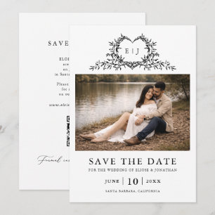 Modern Minimalist Calligraphy Crest monogram Photo Save The Date