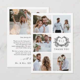 Modern Minimalist Calligraphy Crest monogram Photo Thank You Card