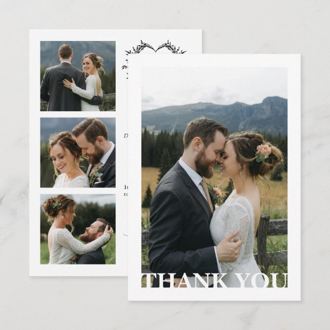 Modern Minimalist Calligraphy Crest monogram Photo Thank You Card (Front/Back)