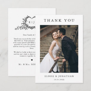 Modern Minimalist Calligraphy Crest monogram Thank You Card